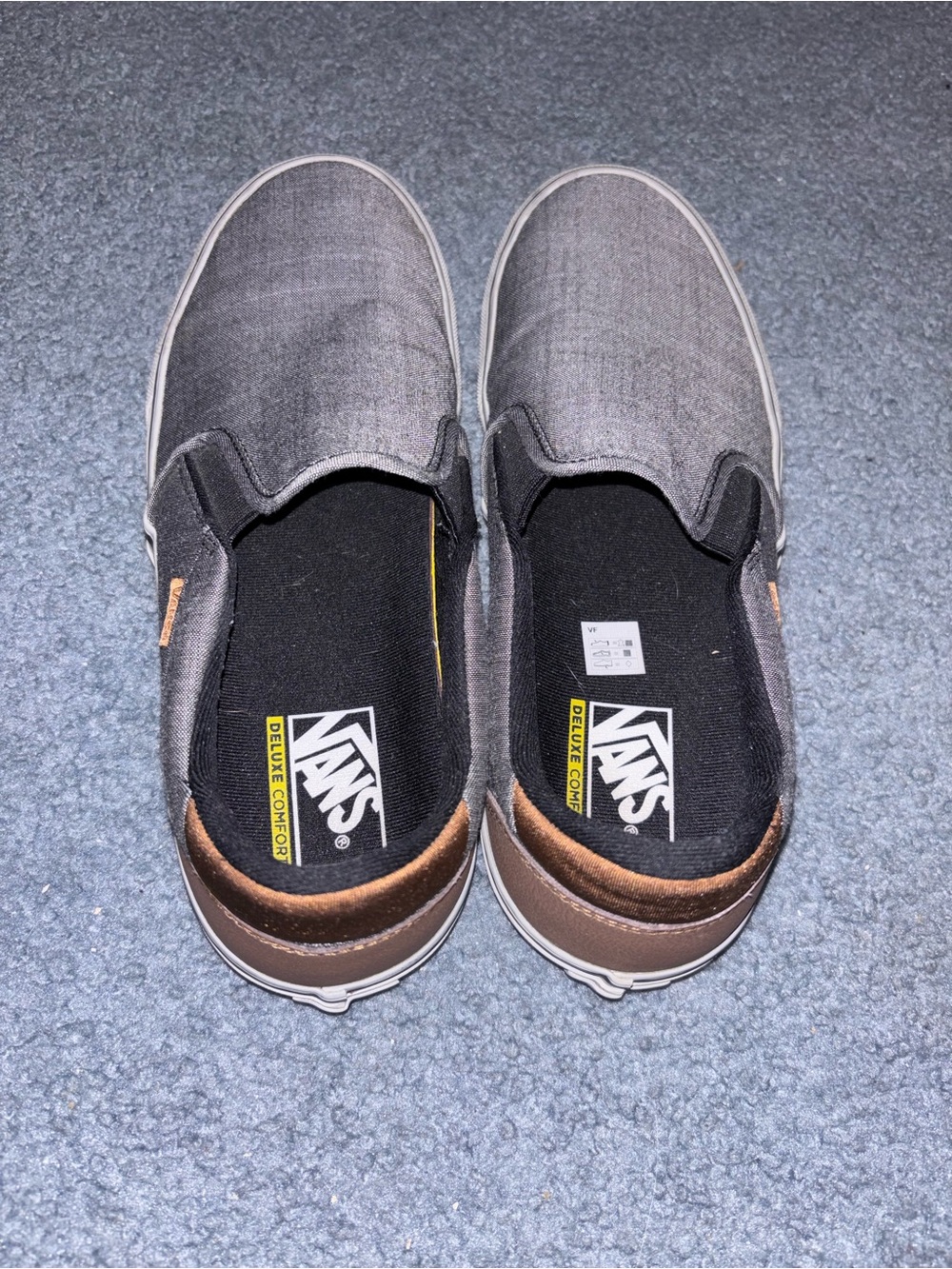 Vans Men's Slip-On Canvas Loafers in Gray with Brown Heel